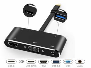 USB-C Type C USB C to HDMI VGA USB 3.0 Audio USB-C PD Charging Port Adapter Converter 5 in 1 hub Compatible with MacBook Pro Chromebook Pixel and Other Mainstream Type c Device