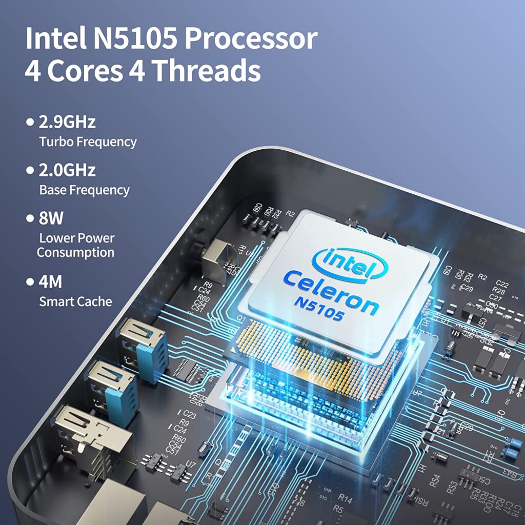 Bkouen Intel Celeron N5105 CPU, 4Cores/4Threads and 8GB RAM