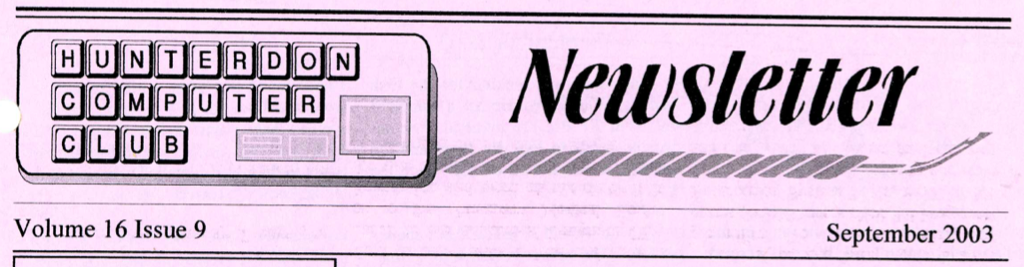 Hunterdon Computer Club September 2003 Newsletter Banner By Joe Burger