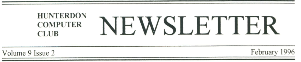 Hunterdon Computer Club February 1996 Newsletter Banner