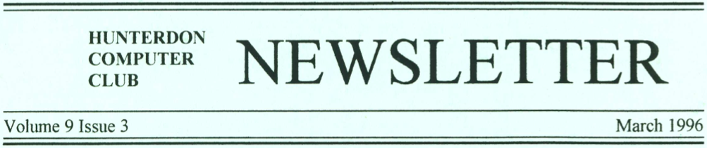 Hunterdon Computer Club March 1996 Newsletter Banner