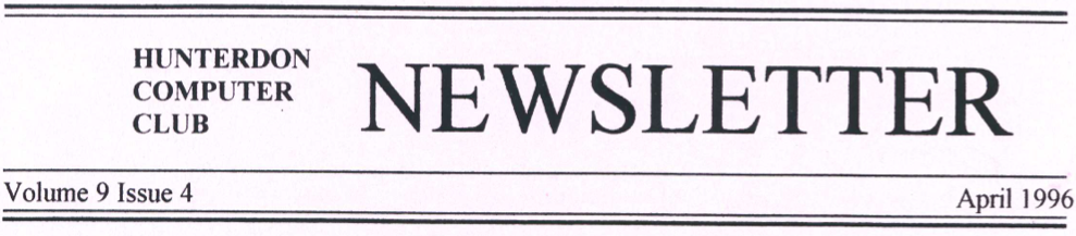 Hunterdon Computer Club April 1996 Newsletter Banner