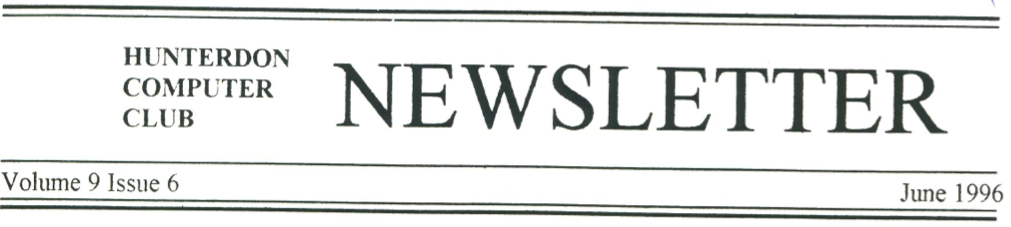 Hunterdon Computer Club June 1996 Newsletter Banner