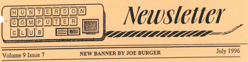 Hunterdon Computer Club July 1996 Newsletter Banner By Joe Burger