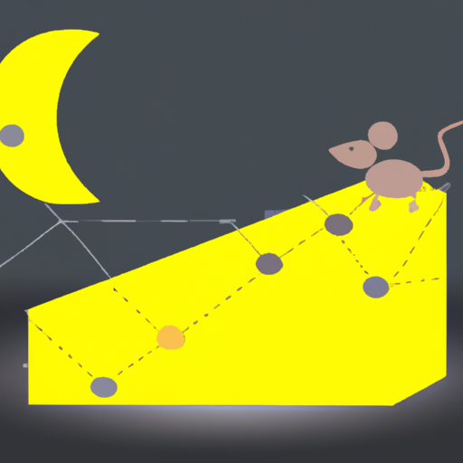 Mouse with cheese, crescent moon and AI nodes generated by DALL-E