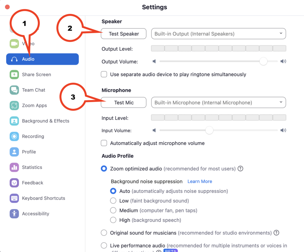 Zoom Desktop App mic and speaker testing 